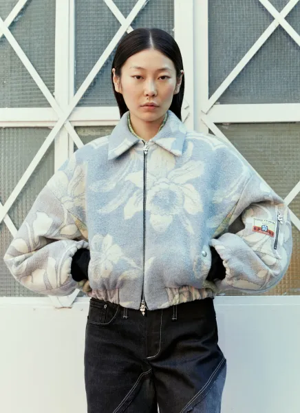 Simone Flower Cropped Bomber Jacket