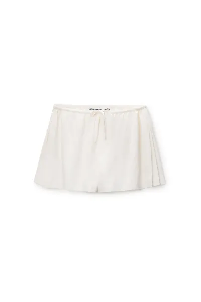 Mid-Rise Pleated Shorts with Drawcord Waist