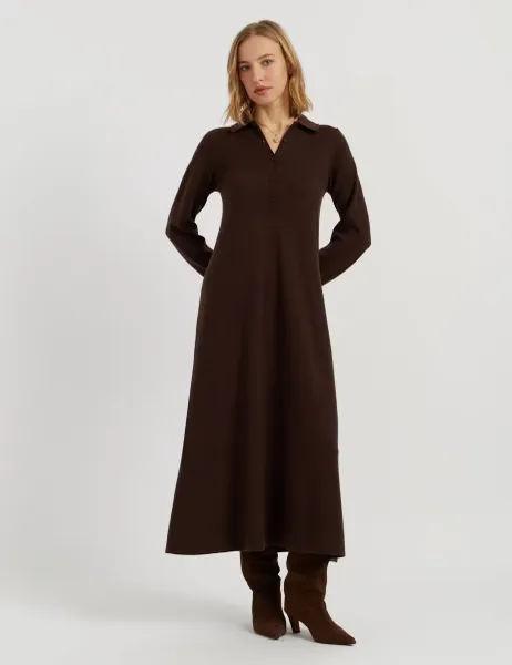 Chinti & Parker Wool Rich Polo Dress With Cashmere Chocolate