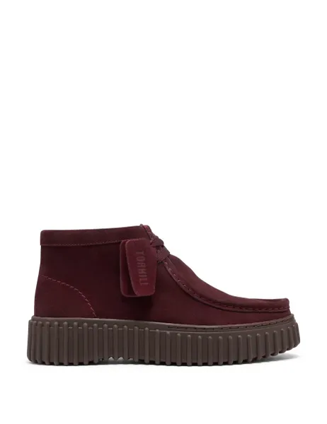 Clarks Leather Lace Up Ankle Boots Burgundy