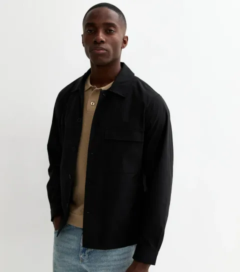 Men's Black Button Front Shacket