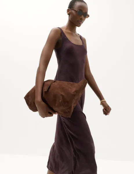Marks & Spencer Satin Scoop Neck Midi Slip Dress Raisin