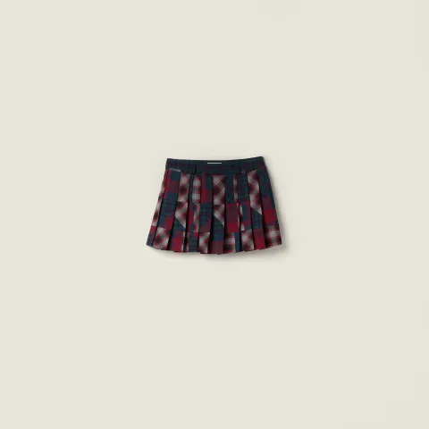 Pleated plaid patchwork miniskirt
