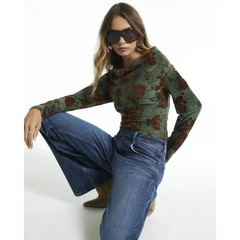 River Island Devore Cowl Neck Long Sleeve Bodysuit