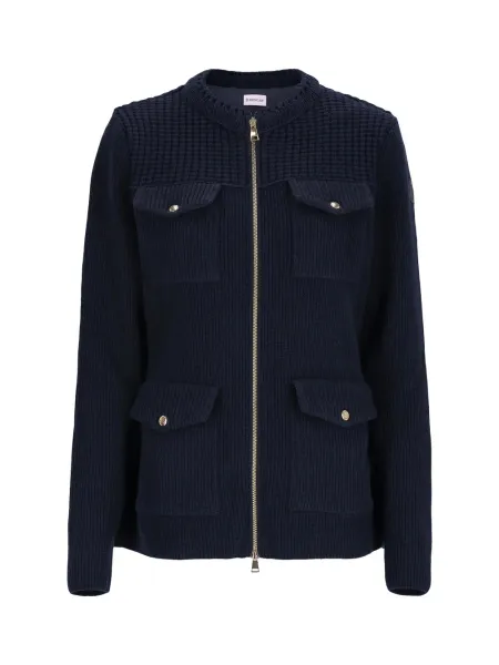 Women Padded Wool Zip-Up Cardigan Navy