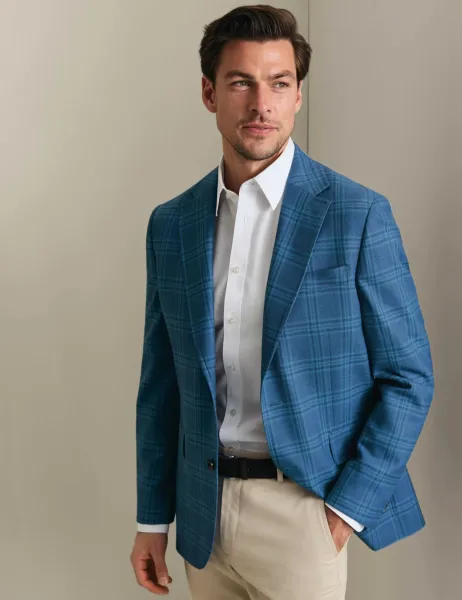 Charles Tyrwhitt Wool Blend Wax Jacket Blue Mix