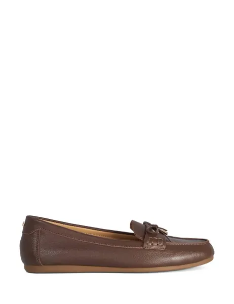 Dune London Leather Bow Flat Loafers Brown