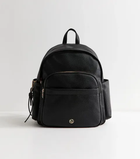 Black Faux Leather Front Pocket Backpack School Vegan