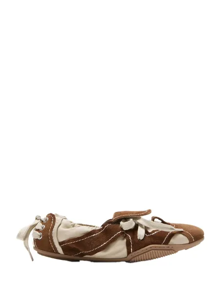 Women Suede Lace-Up Shoes Off White/Brown