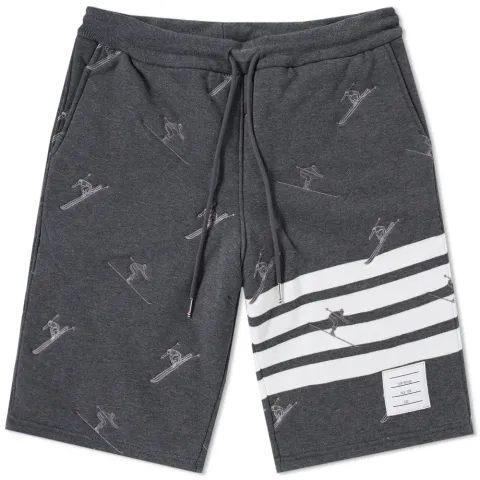 Skier Embroidery Quilted Sweat Short