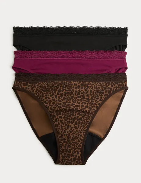Marks & Spencer 3 Pack Cotton Rich Period High Leg Knickers Brown Mix