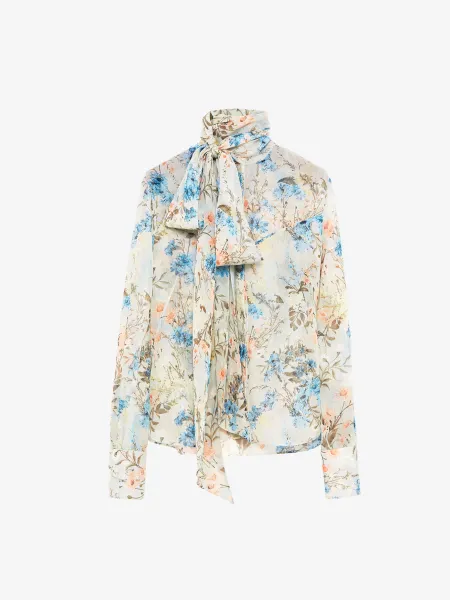 Wallpaper Floral Tie-Neck Shirt