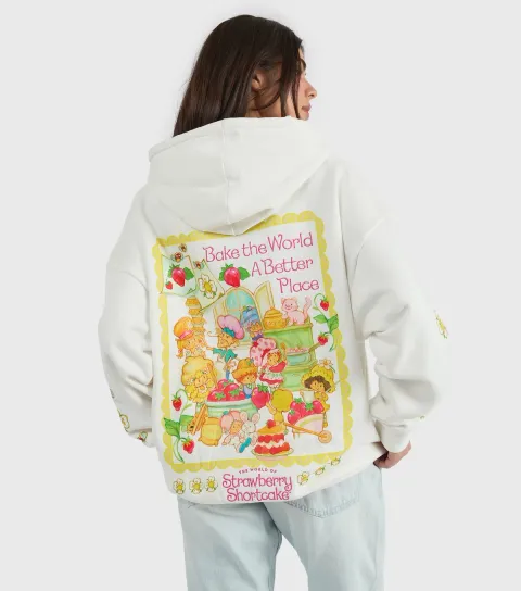 Women's White Strawberry Shortcake Embroidered Hoodie