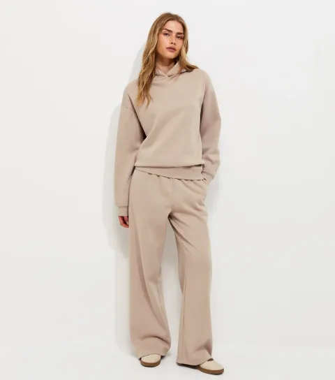 Women's Light Brown Cotton Rich Wide Leg Joggers