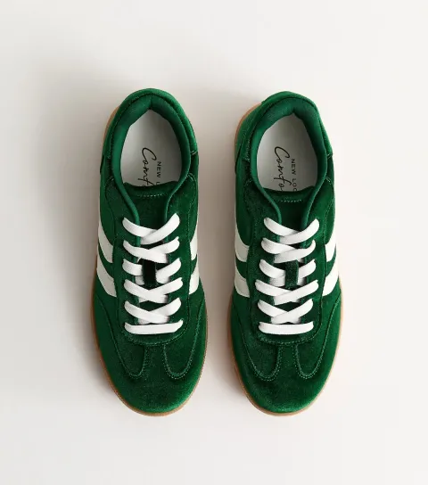 Women's Green Velvet Contrast Panel Trainer