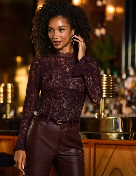 SOSANDAR Sequin and Lace Flute Sleeve Top