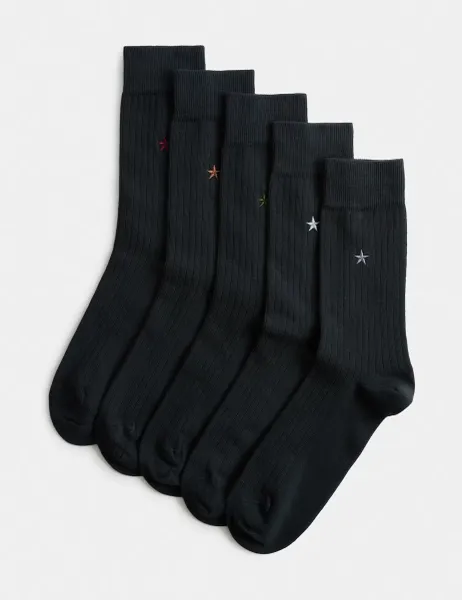 Marks & Spencer 5 Pack Cool & Fresh Star Cotton Rich Socks Navy Mix