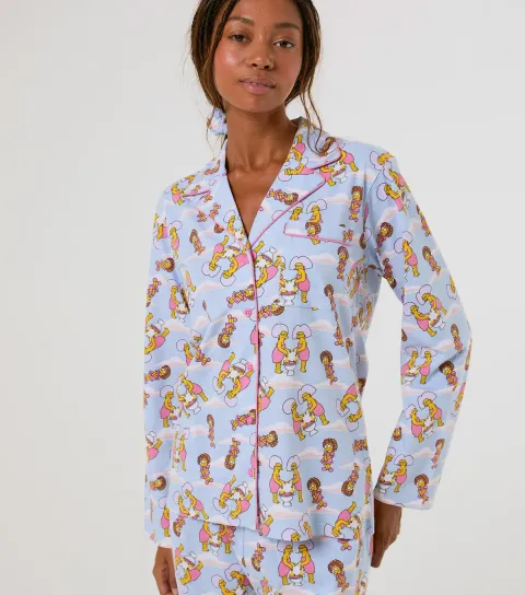 Skinnydip Women's Light Blue Cotton Simpsons Long Sleeve Pyjama and Scrunchie Set