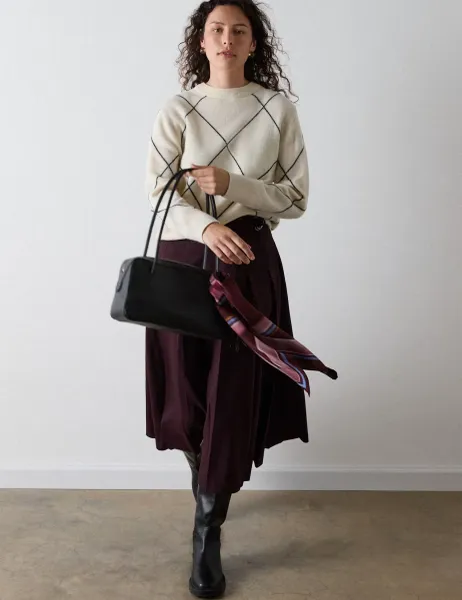 Whistles Wool Blend Pleated Midi A-Line Kilt Skirt Plum
