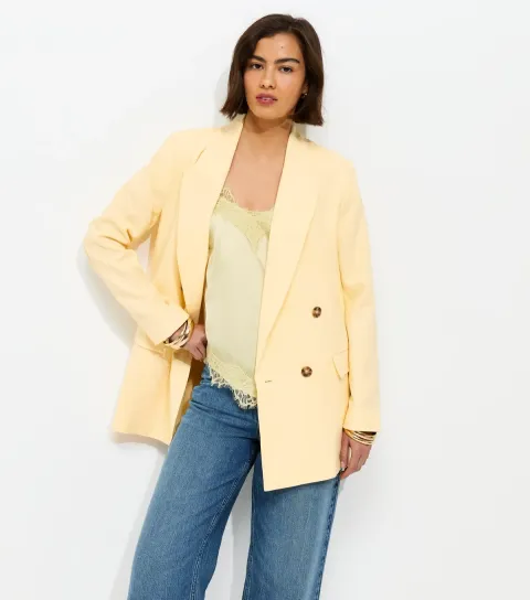 Women's Light Yellow Linen Blend Blazer