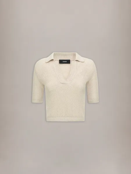WOMEN - WOMEN'S AMIRI CROCHET MESH POLO - Alabaster