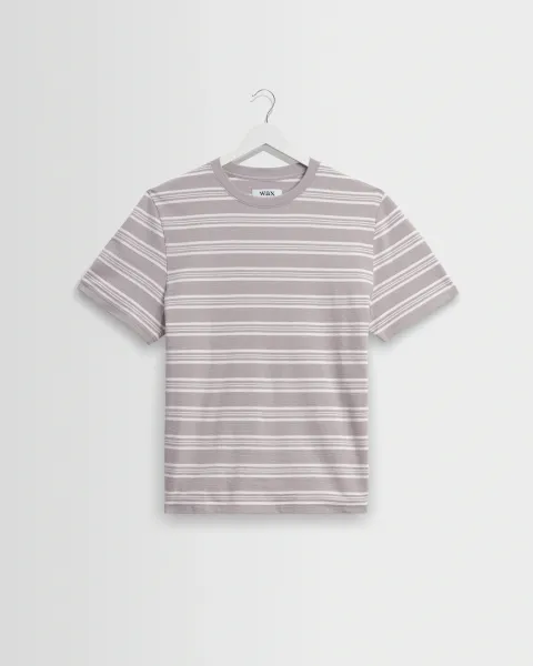 Dean - Taupe and Ecru Textured Stripe Organic Cotton t-Shirt