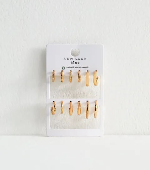 New Look Pack Of 6 Gold Tone Textured Hoops