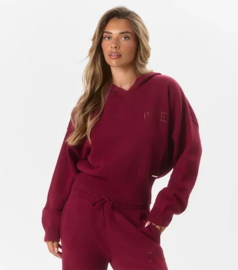 Women's Dark Burgundy Knitted Hoodie