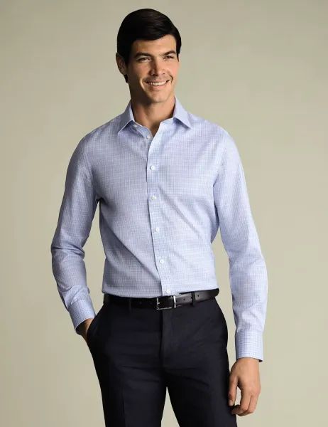 Slim Fit Non Iron Check Twill Shirt Blue
