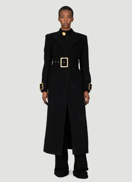 Belted Double-Breasted Wool Long Coat