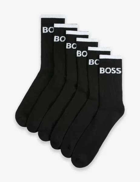 Boss 6 Pack Stripe Cotton Rich Ankle Socks Black