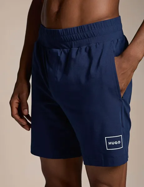 HUGO Cotton Rich Jersey Stretch Lounge Shorts Navy