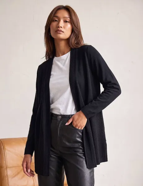 Roman Ribbed Cardigan Black