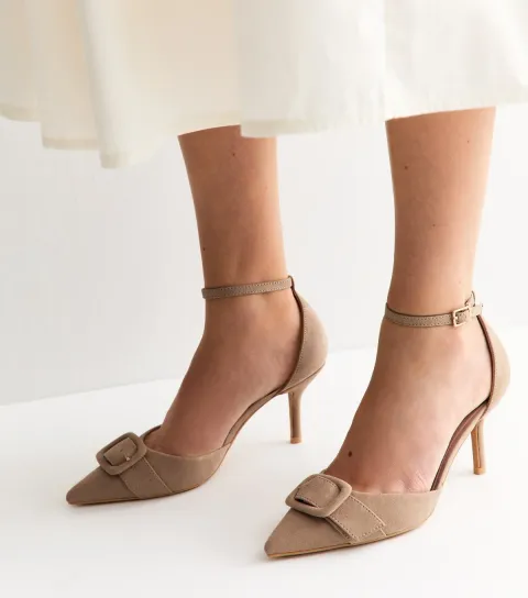 New Look Women's Light Brown Buckle Front Stiletto Open Court Shoes Vegan