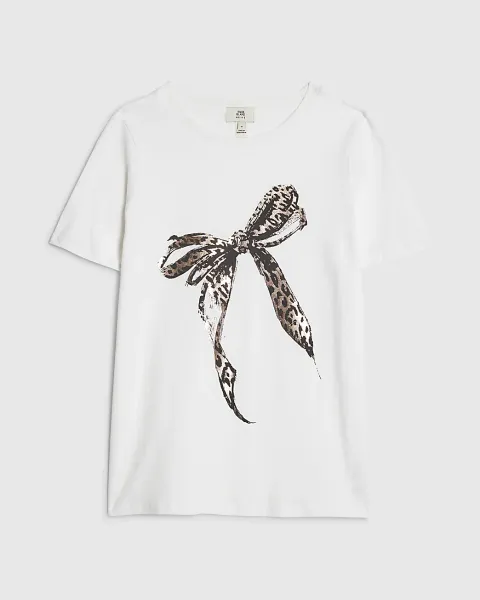 River Island Petite Leopard Print Bow T-Shirt