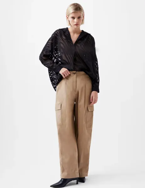French Connection Devoré Zebra Popover Blouse Black Mix