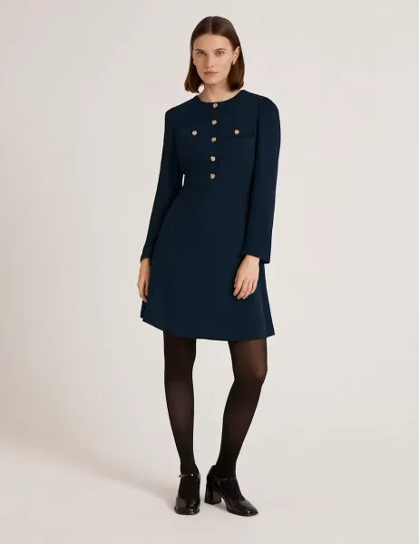 Finery London Crepe Knee Length Tailored Dress Navy