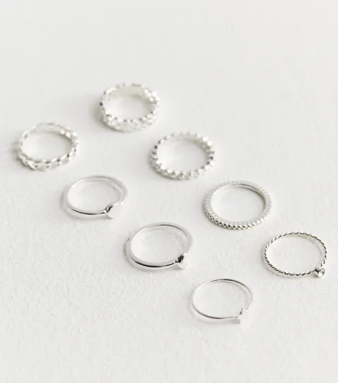 Pack of 8 Mixed Silver Tone Rings
