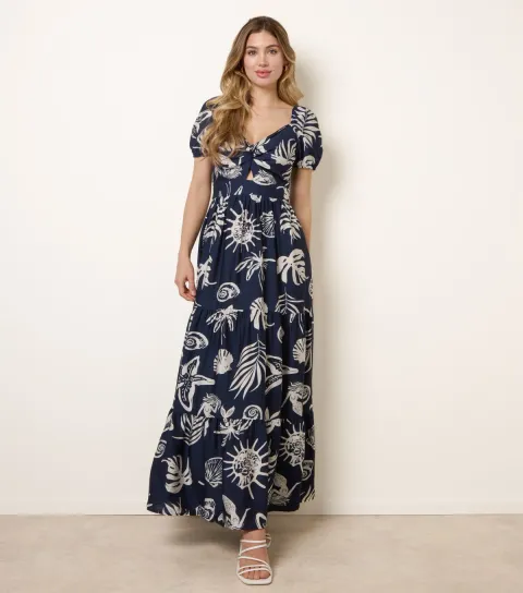 Women's Navy Mermaid Print Maxi Dress
