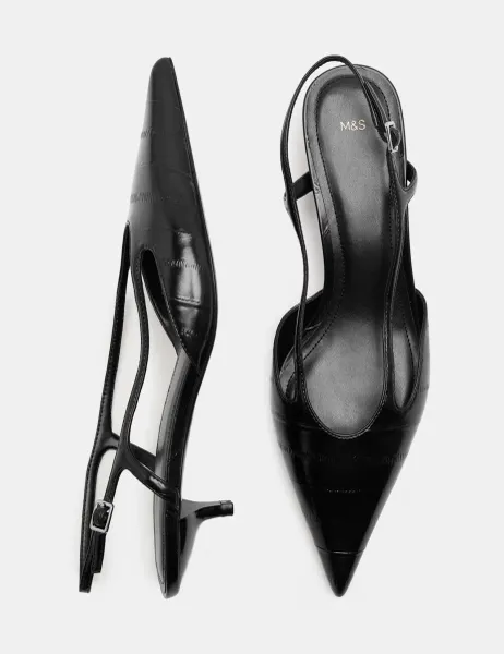 Marks & Spencer Ankle Strap Kitten Heel Pointed Slingback Shoes Black
