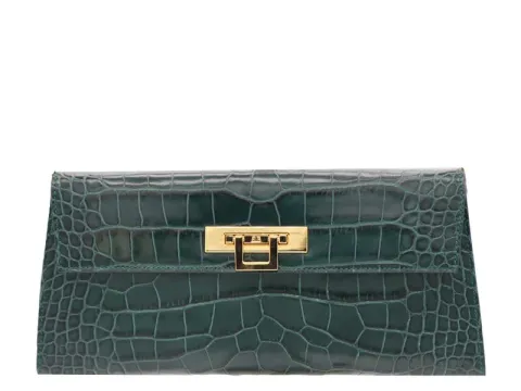Fonteyn Clutch Orinoco 'Croc' Print Calf Leather Handbag - Dark Green - 2
