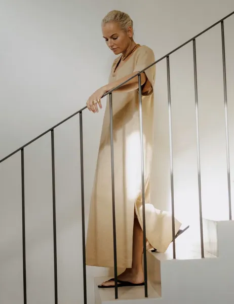 Albaray Round Neck Maxi Relaxed Kaftan Dress Yellow