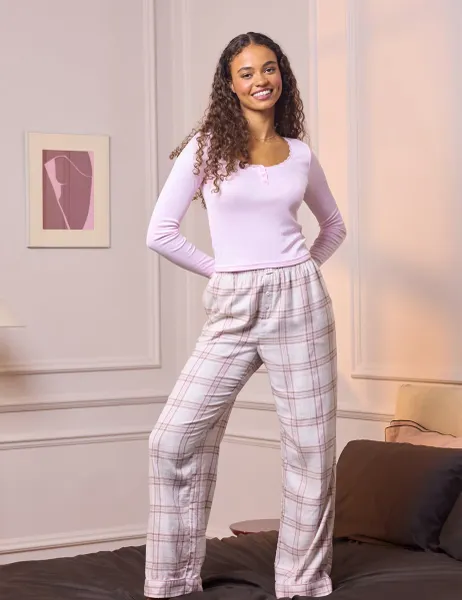 Boux Avenue Pointelle and Check Pyjama Set Pink Mix