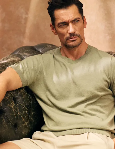 David Gandy Wellwear Cotton Rich Crew Neck Knitted Tee with Silk Sage