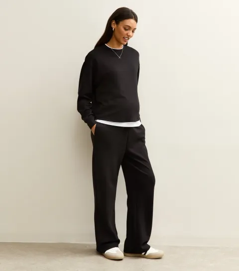 Women's Maternity Premium Black Jersey Wide Leg Joggers