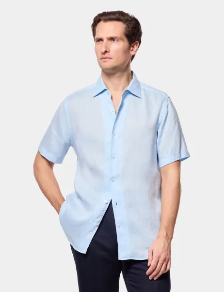 Hawes & Curtis Regular Fit Pure Linen Shirt Light Blue