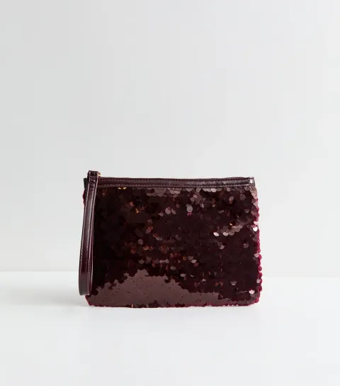 New Look Dark Burgundy Sequin Embellished Pouch