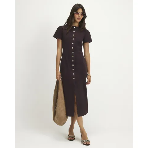 River Island Button Up Cap Sleeve Denim Midi Dress
