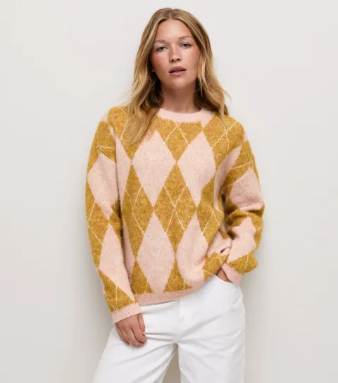 Women's Pink Argyle Knit Jumper