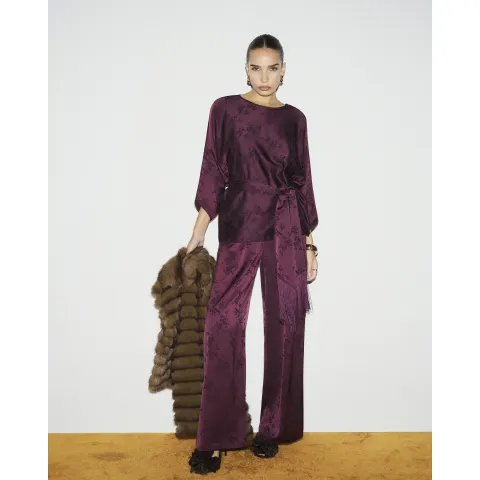 River Island Burgundy Satin Jacquard Wide Leg Trousers